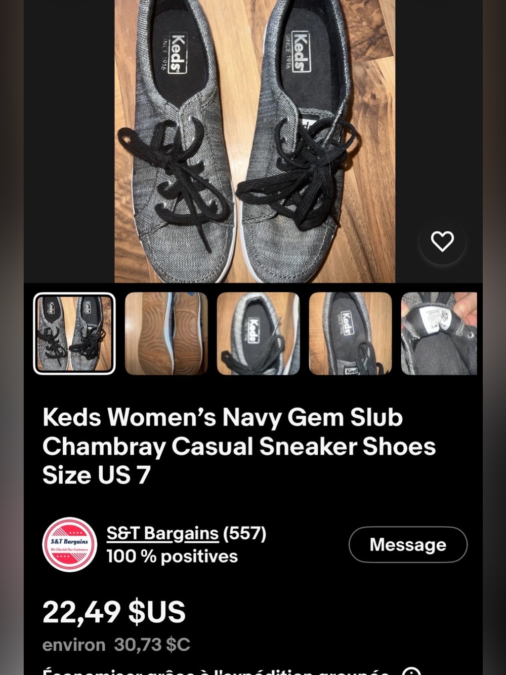 Keds Men’s Dark Gray Canvas Casual Lace-Up Sneakers - Picture 5 of 5